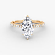 Marquise Cut - Pave Band Hidden Halo - Classic Engagement Ring- 14 K Gold